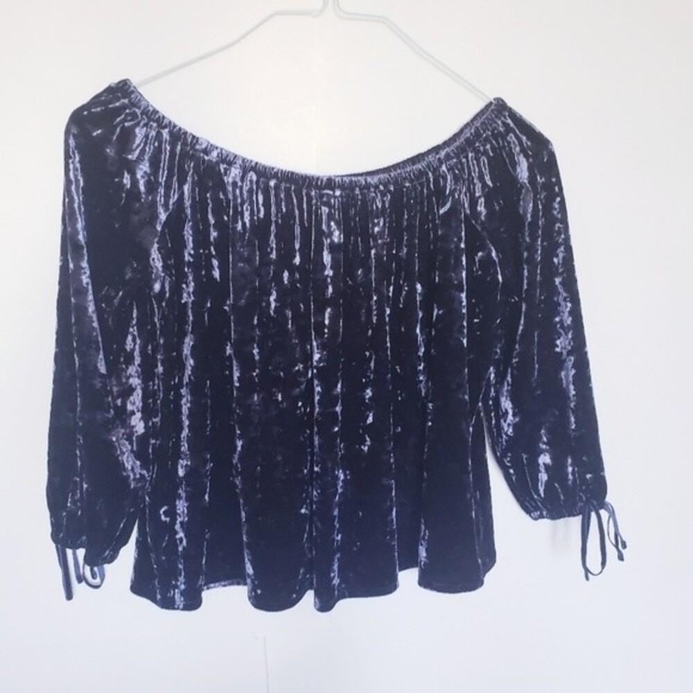 AEO Navy Blue Velvet Off the Shoulder Top - S|P - Picture 13 of 16